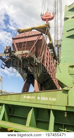 The Precipitation Of Grain From The Car Into The Hold Of The Tanker. Grain Filling Of The Cargo Comp