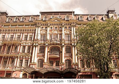 KYIV, UKRAINE - MAY 1, 2017: Old building in the neo-renaissance style in Kyiv. The hotel 