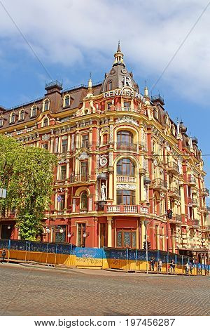 KYIV, UKRAINE - MAY 1, 2017: Old building in the neo-renaissance style in Kyiv. The hotel 