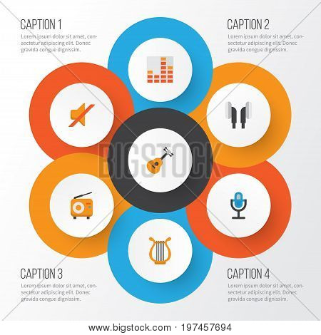 Music Flat Icons Set. Collection Of Earpiece, Sonata, Acoustic And Other Elements