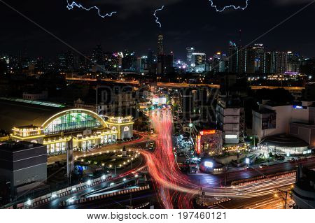 Bangkok Thailand - July 17 2017 : Bangkok central train station (Hua Lamphong Railway Station). This is the main railway station in Bangkok located in the center of Bangkok.