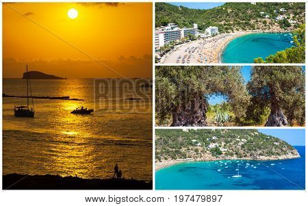 Collage of  island  Ibiza, Spain. Europe .