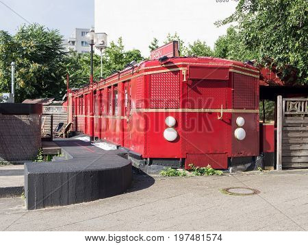 BERLIN GERMANY - JULY 28 2017: Train Cocktail Bar In Berlin-Schoeneberg