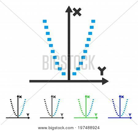 Dotted Parabola Plot flat vector pictograph. Colored dotted parabola plot gray, black, blue, green pictogram versions. Flat icon style for application design.