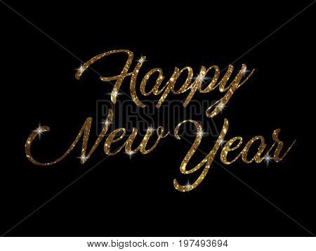 Golden Glitter Of Isolated Hand Writing Word Happy New Year