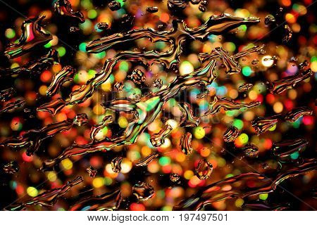 beautiful background with colored highlights and water droplets against a black background