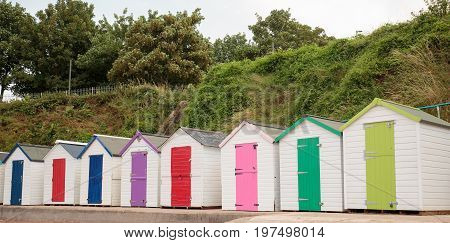 Colourful Beach Huts on Meadfoot Beach in Torquay Devon