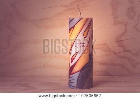 Religious Wax Candle With Symbols