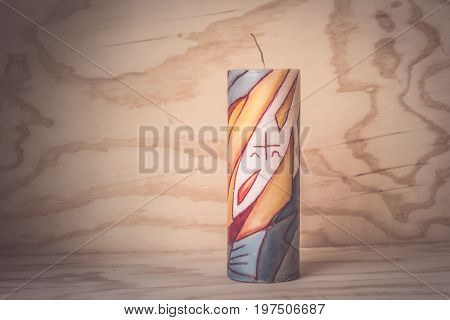 Religious Wax Candle With Symbols