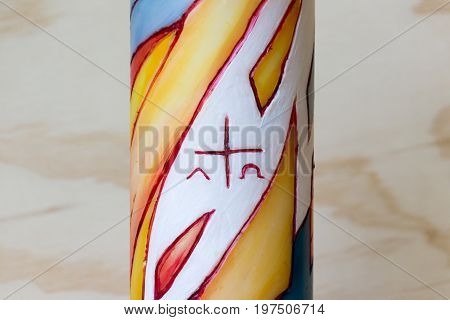 Religious Wax Candle With Symbols
