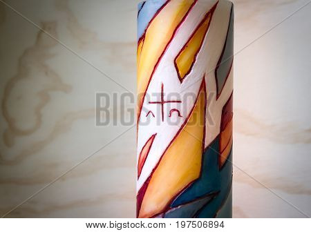 Religious Wax Candle With Symbols