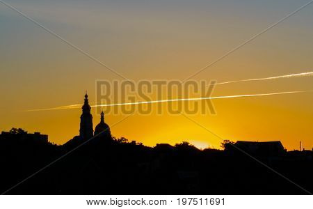 Church Silhouette At Colorful Scenic Sunrise