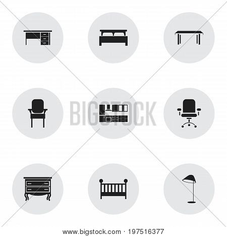 Set Of 9 Editable Interior Icons. Includes Symbols Such As Illuminant, Bearings, Trestle And More