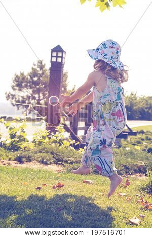 Amazing Little Girl, Bouncing, Flies Behind A Soap Bubble