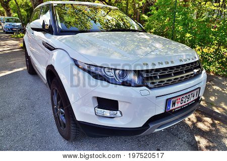 Vienna Austria - April 26 2015: A white Range Rover parked. Shot taken on April 26th 2015