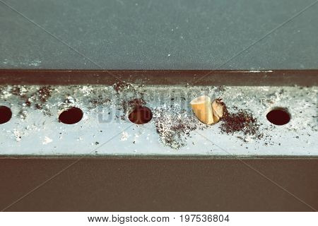 Cigarettes In Metal Outdoors Ashtray 4