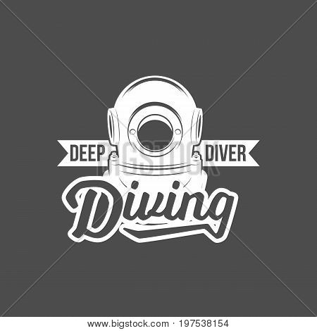 Scuba diving label emblem and designed elements. Underwater swimming logo. Sea dive, spearfishing, vector illustration.