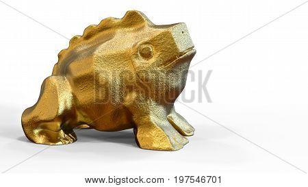 3D rendering. Golden frog. Eastern sculpture of a frog from a piece of gold. Pastiche frog. Sitting on its hind legs . Illustration of Oriental culture. Feng Shui home. A symbol of wealth.