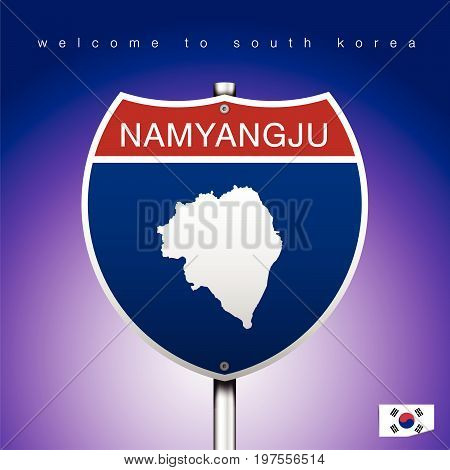 An Sign Road America Style with state of South Korea with violet background and message NAMYANGJU and map vector art image illustration