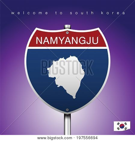 An Sign Road America Style with state of South Korea with violet background and message NAMYANGJU and map vector art image illustration