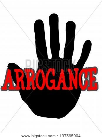 Man handprint isolated on white background showing stop arrogance