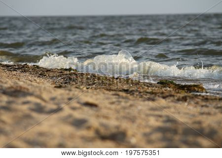 Wave rolling on the sandy shore of the Black Sea, Southern Ukraine
