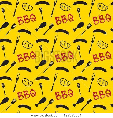 Vector illustration. Barbecue seamless pattern with meat