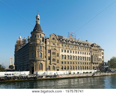 Istanbul Turkey - April 27 2017: Haydarpasha Railway Terminal situated in the Bosphorus Kadikoy Istanbul Turkey built in 1909 and closed in 2013 due to the rehabilitation of the Marmaray line