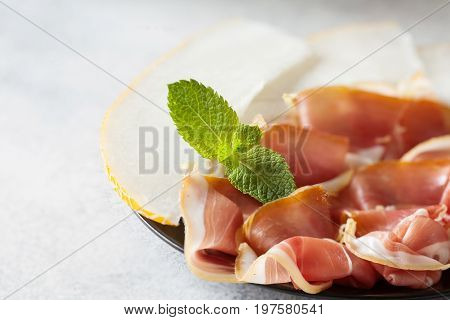Spanish Tapas With Slices Jamon Serrano