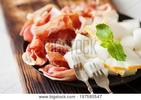 Spanish Tapas With Slices Jamon Serrano