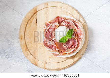Spanish Tapas With Slices Jamon Serrano