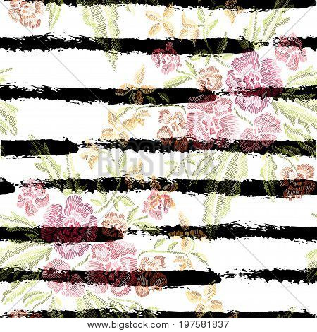 Elegant seamless pattern with hand drawn decorative flowers design elements. Floral pattern for wedding invitations cards wallpapers scrapbooking print gift wrap manufacturing. Embroidery