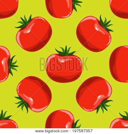 Tomatoes seamless background. Flat and solid color design. Vector illustration.