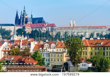 The view of Prague Castle whoole complex. Behind is Kampa.