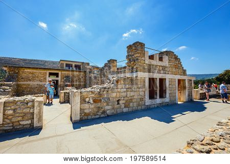 Knossos, Crete, June 10, 2017: Scenic Ruins Of The Minoan Palace Of Knossos. Knossos Palace Is The L