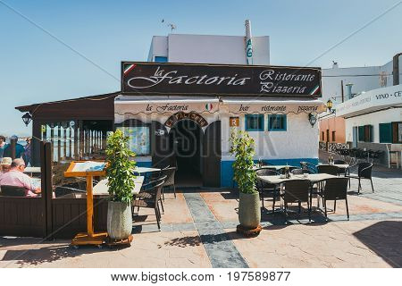 Coralejo, Fuerteventura Island, Spain - April 03, 2017: Street View Of Corralejo With Bars And Resta