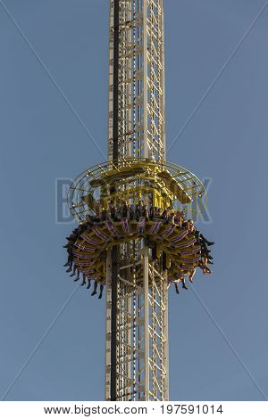 Munich, Germany - September 24, 2016: Free fall tower at Oktoberfest with 80 meter height