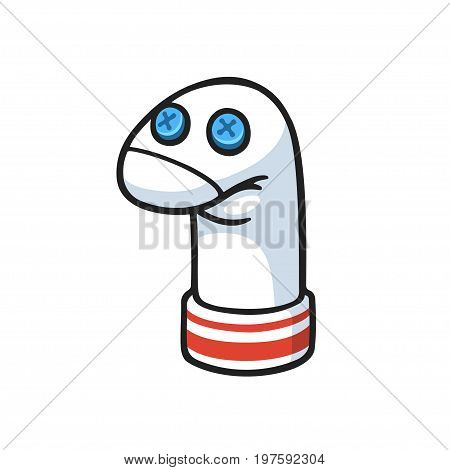 Sock puppet with button eyes. Cute cartoon illustration.