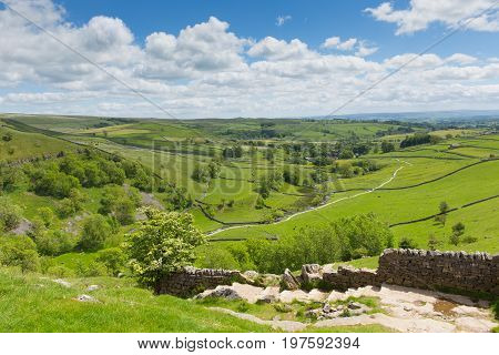 Yorkshire Dales view from Malham Cove UK