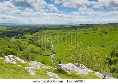 Yorkshire Dales view from Malham Cove UK