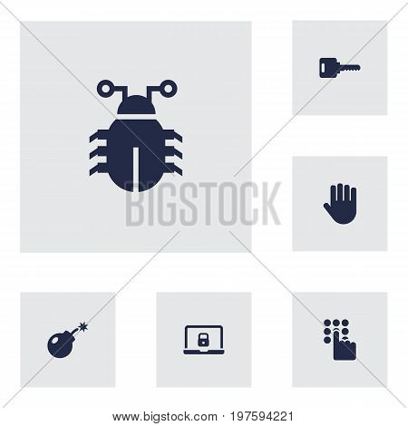 Collection Of Dynamite, Notebook, Open And Other Elements.  Set Of 6 Security Icons Set.