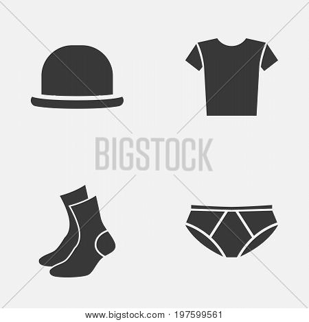 Dress Icons Set. Collection Of Half-Hose, Panama, Briefs And Other Elements