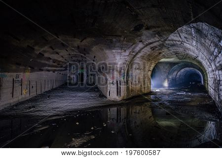 Bifurcate tunnel at the Object 221, abandoned soviet bunker, reserve command post of Black Sea Fleet