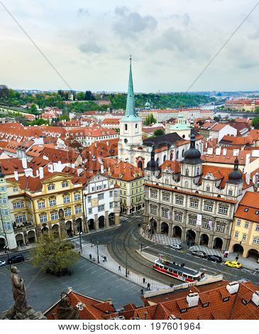 Prague, Czech Republic - April 18, 2017: Lesser Town Square In Chezh Capital City With Characteristi