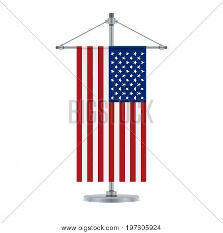 Flag design. American flag on the cross metallic pole. Isolated template for your designs. Vector illustration.