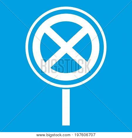 No stopping and parking sign icon white isolated on blue background vector illustration
