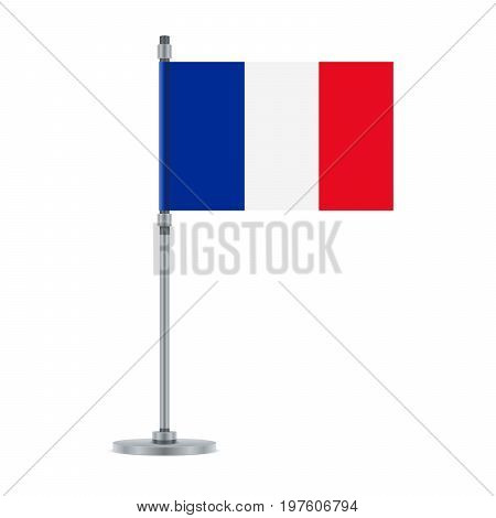 Flag design. French flag on the metallic pole. Isolated template for your designs. Vector illustration.