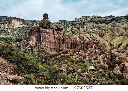 Landscape of rocky canyon up on the mountain in desert of Arizona at Tonto National Forest USA