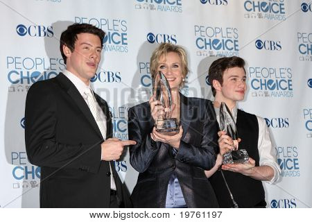 Los Angeles jan 5: Cory Monteith, Jane lynch, Chris Colfer kommt in 2011 people's Choice Awards