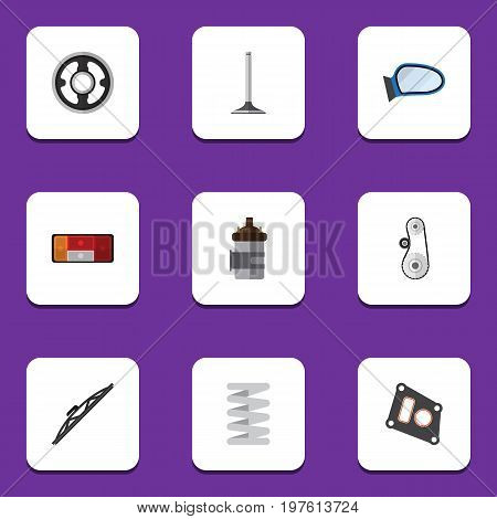 Flat Icon Component Set Of Car Segment, Cambelt, Crankshaft And Other Vector Objects